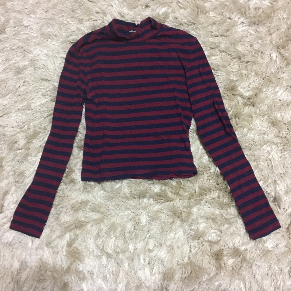 Cropped Striped Mock Neck